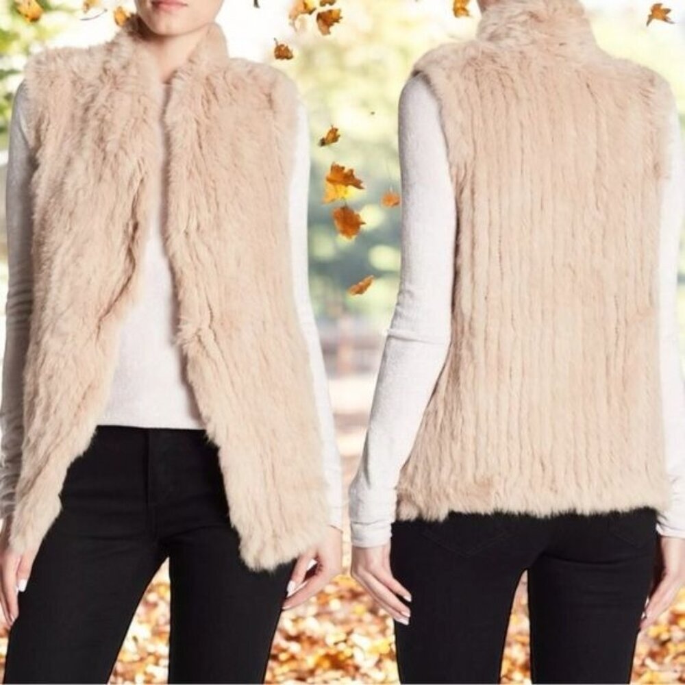 NEW Love Token Genuine‎ Rabbit Fur Color Latte Winter Holiday Cozy Vest Size L